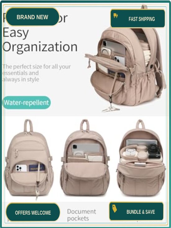 Quilted Laptop Backpack for Women, Puffer Bookbag with Pouch Pockets, Travel main image 4